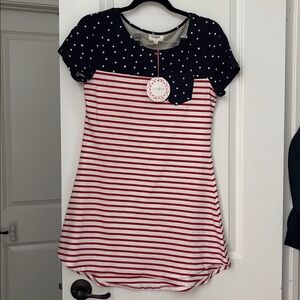 Umgee Navy and Red Striped Star Top